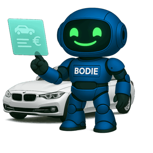 Persoon die autogegevens uploadt naar Bodie om binnen 30 seconden een bot-gestuurd bodrapport te ontvangen