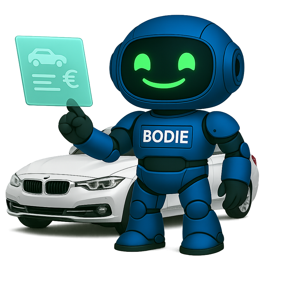 Persoon die autogegevens uploadt naar Bodie om binnen 30 seconden een bot-gestuurd bodrapport te ontvangen