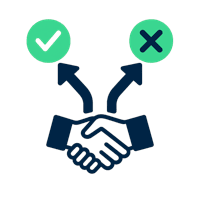 Handshake-icoon met twee keuzepijlen: auto verkopen via Bodie of zelf een zoekertje plaatsen – jij beslist zonder verplichting.